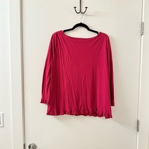 LOFT Women's Red Ruffle Hem Top